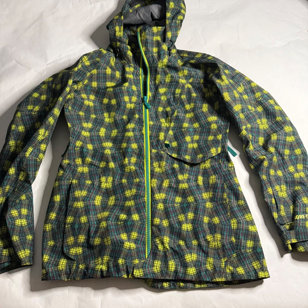 Burton GORE-TEX AK Insulated Ski Snowboard‎ Jacket Hooded Plaid Green Yellow M